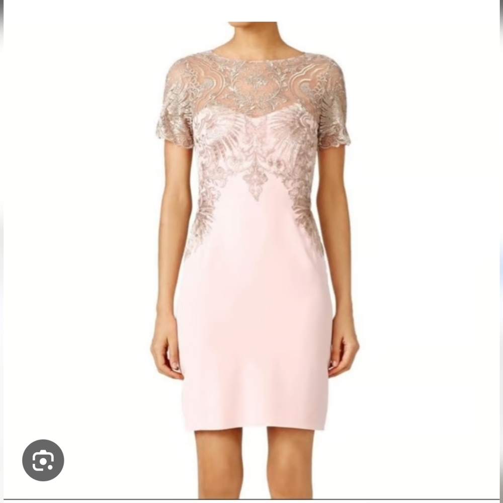 Elegant Lace Midi Dress in Pink and Gold -  Marchesa Notte Size 0